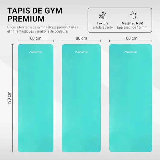 Tapis de Gymnastique Premium – Tapis de Sol Antidérapant pour Fitness, Yoga & Musculation – Disponible en 4 Tailles, et 12 Couleurs Tapis de yoga épais Aigue-marine 190 x 80 x 1,5 cm