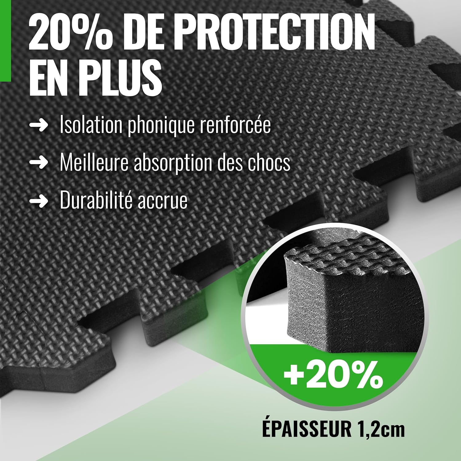 AthleticPro – Tapis de Sol Fitness 30× 30 cm • Extra Épais & Antidérapant • Protection Sol modulable • Compatible Salle de Sport & Home Gym • Lot 18 dalles + 22 embouts 30x30cm