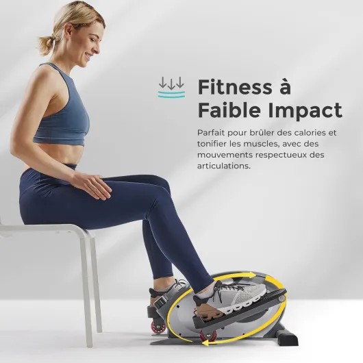 Sunny Health & Fitness Vélo Elliptique sous Bureau, Exerciceur Portable Assis ou Debout pour Personnes Âgées, à Domicile ou au Bureau, Option de Guidon, Band de Résistance ou Accès à l'App SunnyFit Gris
