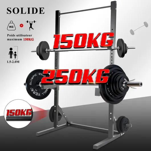 Cage Squat Musculation, Support Barre Musculation Squat Cage, Rack de Squats, Pull Up Rack avec Barre de Traction Stable&Solide, Rack Musculation 23 Positions Réglable, Power Rack Home Gym Noir