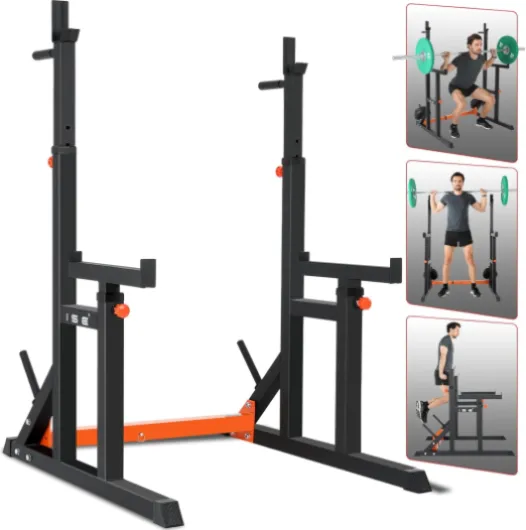 Support Barre de Musculation Multifonction, Rack Squat avec Barres pour Haltères, Cage de Musculation en Acier, Rack Musculation Hauteur et Largeur Réglable, Cage Squat, Home Gym Noir et Rouge