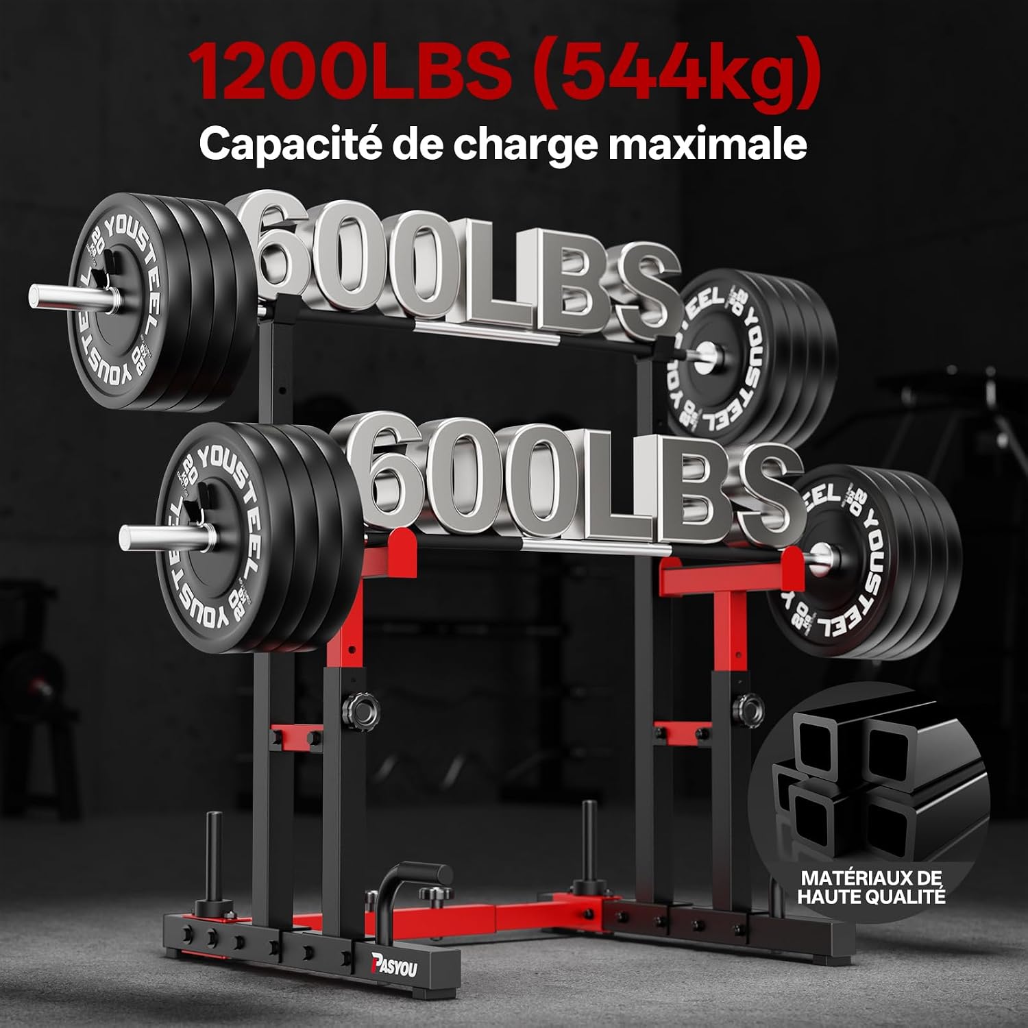 Cages de squat,Multi-Fonction Supports de Squat Réglable, Squat Rack Musculation Avec Push up,Fitness Multifonction, Robuste, Noir&Rouge