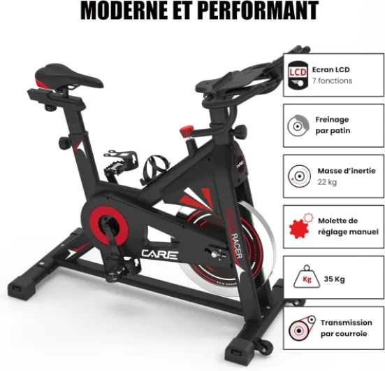 VÉLO DE BIKING - Speed racer - velo d'appartement avec écran LCD-Masse d'inertie 22kg-Guidon et selle réglable