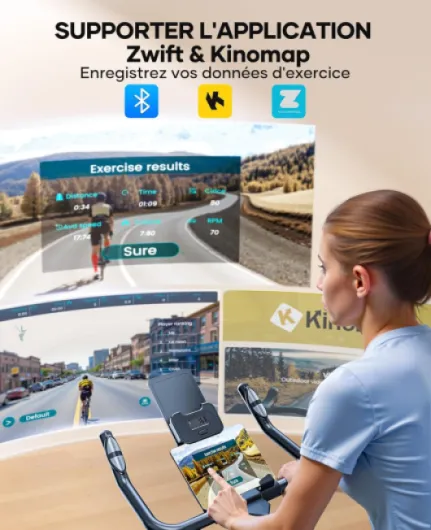 Velo d Appartement,Vélo d’Appartement avec Écran LCD et Compatible APP, 100 Résistance Réglable,Vélo d’Intérieur Silencieux avec Système d’Amortissement,Fréquence cardiaque,Capacité 160 kg Bleu