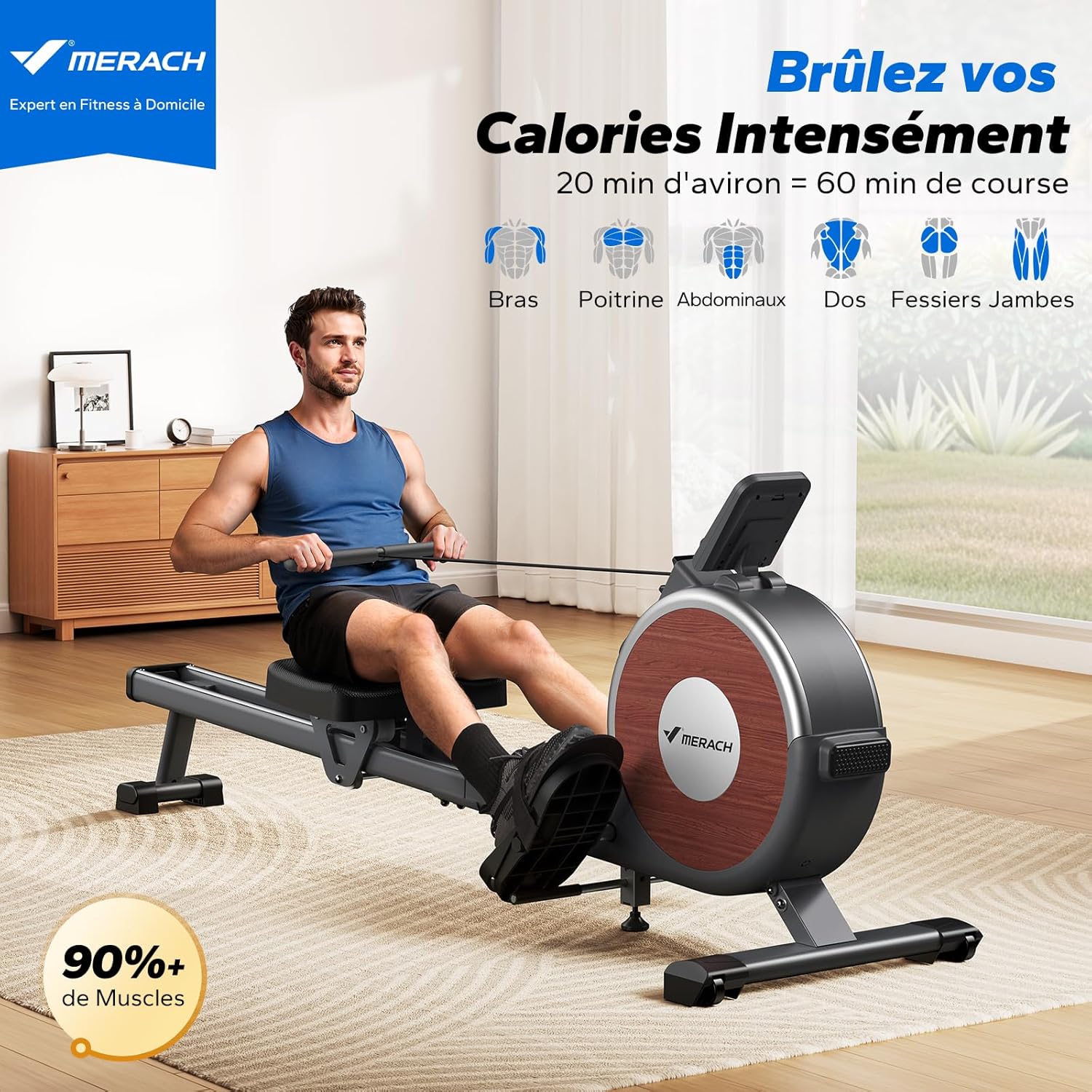 Rameur Musculation D'appartement, 16 Niveaux de Résistance, Rameur Magnétique Silencieux avec APP Exclusive, Rails Doubles Améliorés pour Plus de Stabilité, Assemblage Facile 01 Réglage manuel (Classique)