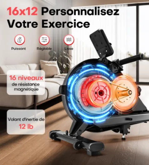 Rameur Musculation D'appartement, MOSUNY 16/32 Niveaux de Résistance Rameur Magnétique, Glissières Doubles améliorées, Ultra Silencieux, App-Compatible, Capacité de Poids jusqu'à 160/180 kg black-01