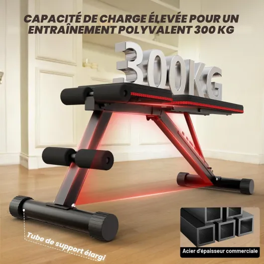 Roygym Banc de musculation pliable multifonction avec dossier réglable, banc de musculation incliné pour entraînement complet du corps, charge de 300 kg/400kg Noir et rouge
