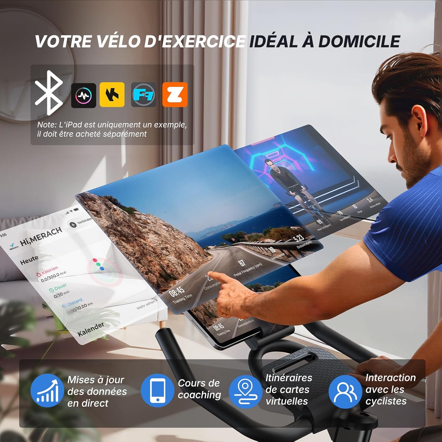 Vélo d'Appartement avec Résistance Magnétique, Vélo de Fitness d'Intérieur Silencieux avec Siège Confortable Amélioré, Écran LCD, Support Tablette, Application Exclusive, Cardio-training Orange