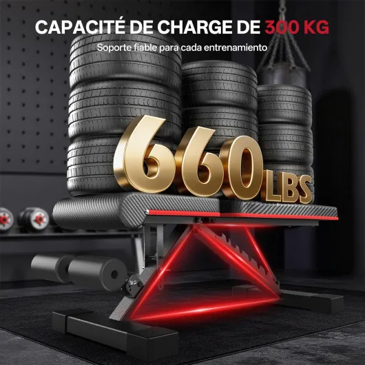 Banc de Musculation Pliable, Charge 300kg, Banc de Fitness Réglable Multifonction pour Entraînement Corps Complet, Banc de Sport avec Poignées pour Maison et Salle de Sport (PA350)