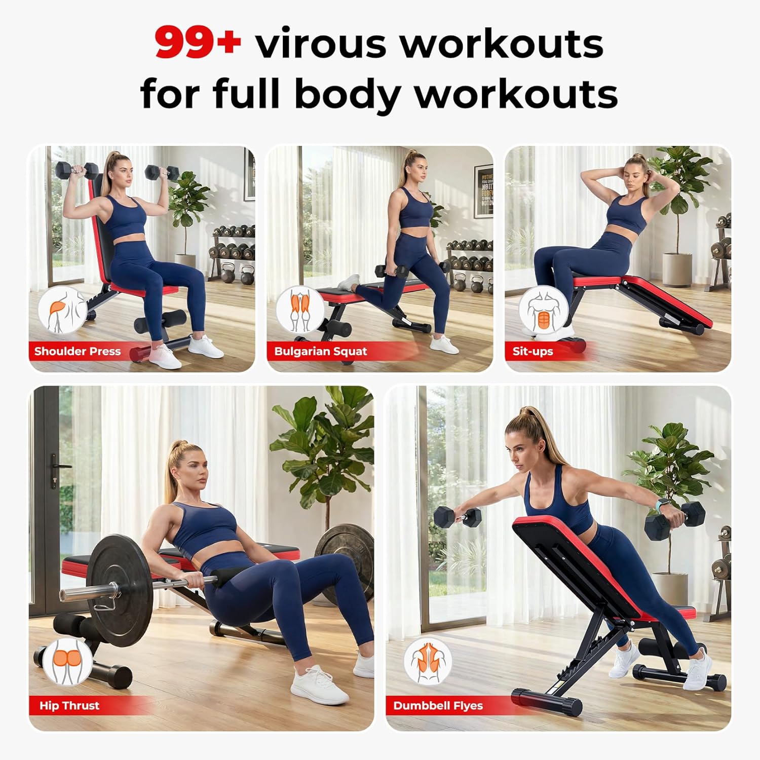 Banc de Musculation Réglable, 9 Positions – Banc Pliable Fitness Incliné, Plat et Décliné, Banc d’Haltères Compact en Acier pour Entraînement Complet à Domicile Rouge Supérieur