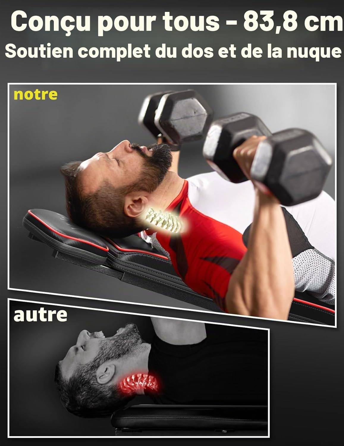 Banc de musculation pliable multifonction avec supports pour la maison, banc de musculation réglable avec plateau, banc de musculation avec poids et curl des jambes Noir