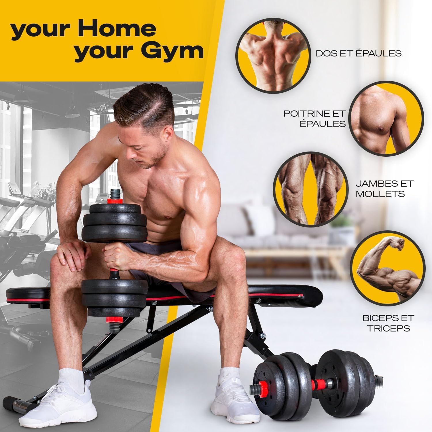 Ensemble d'haltères innovant Sportstech 2en1 AH150 - Haltères et haltères - Haltères en 30kg, 40kg set - Serrure de sécurité + connecteur extra long 400 mm - Remise en forme pour hommes et femmes 40KG.