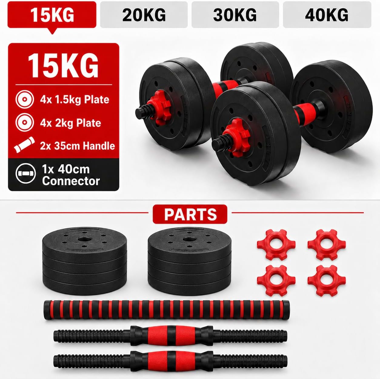 Lot d'haltères 2 en 1 de 15 à 30 kg 15 kg