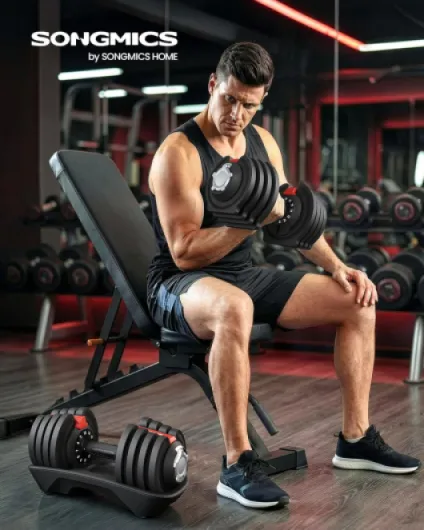 Lot de 2 Haltères Réglables 12 en 1, Gain de Place, Poignée Antidérapante, Plateaux de Rangement, Fitness et Musculation à domicile 2 x 18 kg