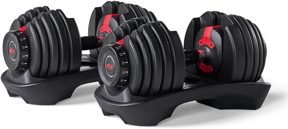 SelectTech 552i Paire D’Haltères Réglables 2–24 kg, 15 Niveaux De Charge, Système Compact Gain De Place, Molette Rapide, Compatible JRNY
